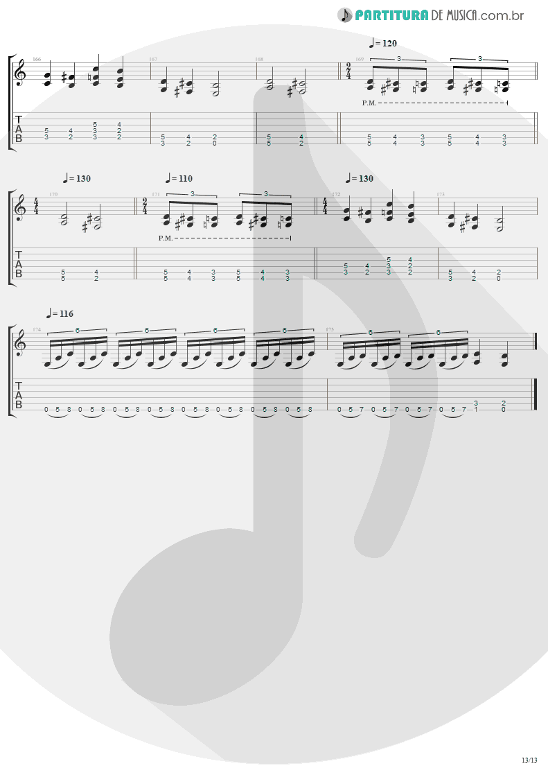 Tablatura + Partitura de musica de Guitarra Elétrica - The Day That Never Come | Metallica | Death Magnetic 2008 - pag 13