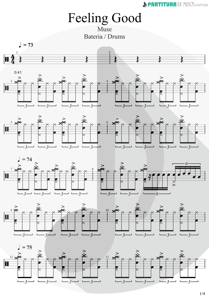 Partitura de musica de Bateria - Feeling Good | Muse | Origin Of Symmetry 2001 - pag 1