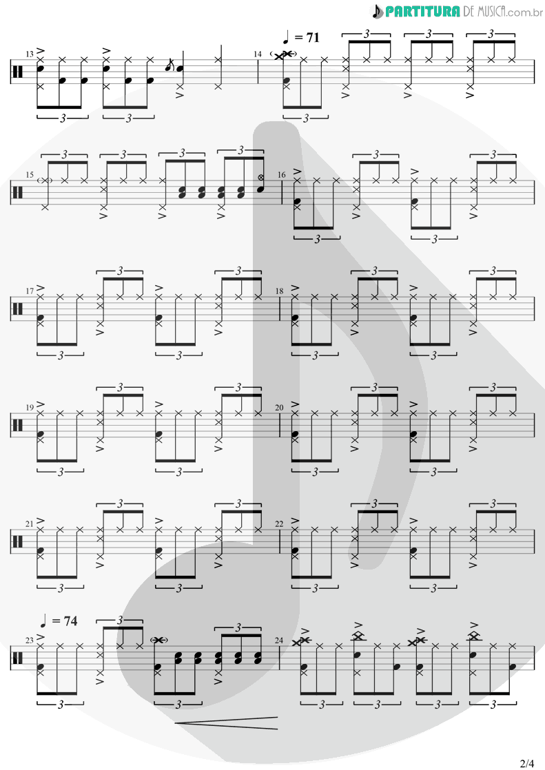 Partitura de musica de Bateria - Feeling Good | Muse | Origin Of Symmetry 2001 - pag 2