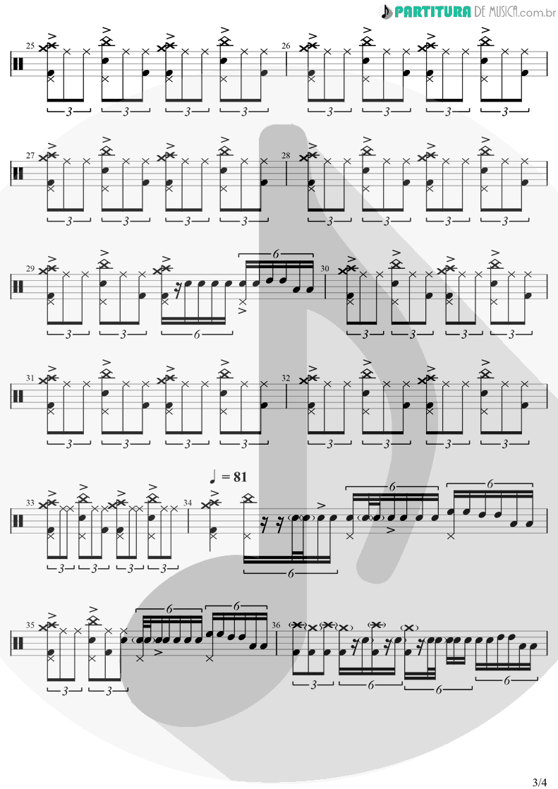 Partitura de musica de Bateria - Feeling Good | Muse | Origin Of Symmetry 2001 - pag 3