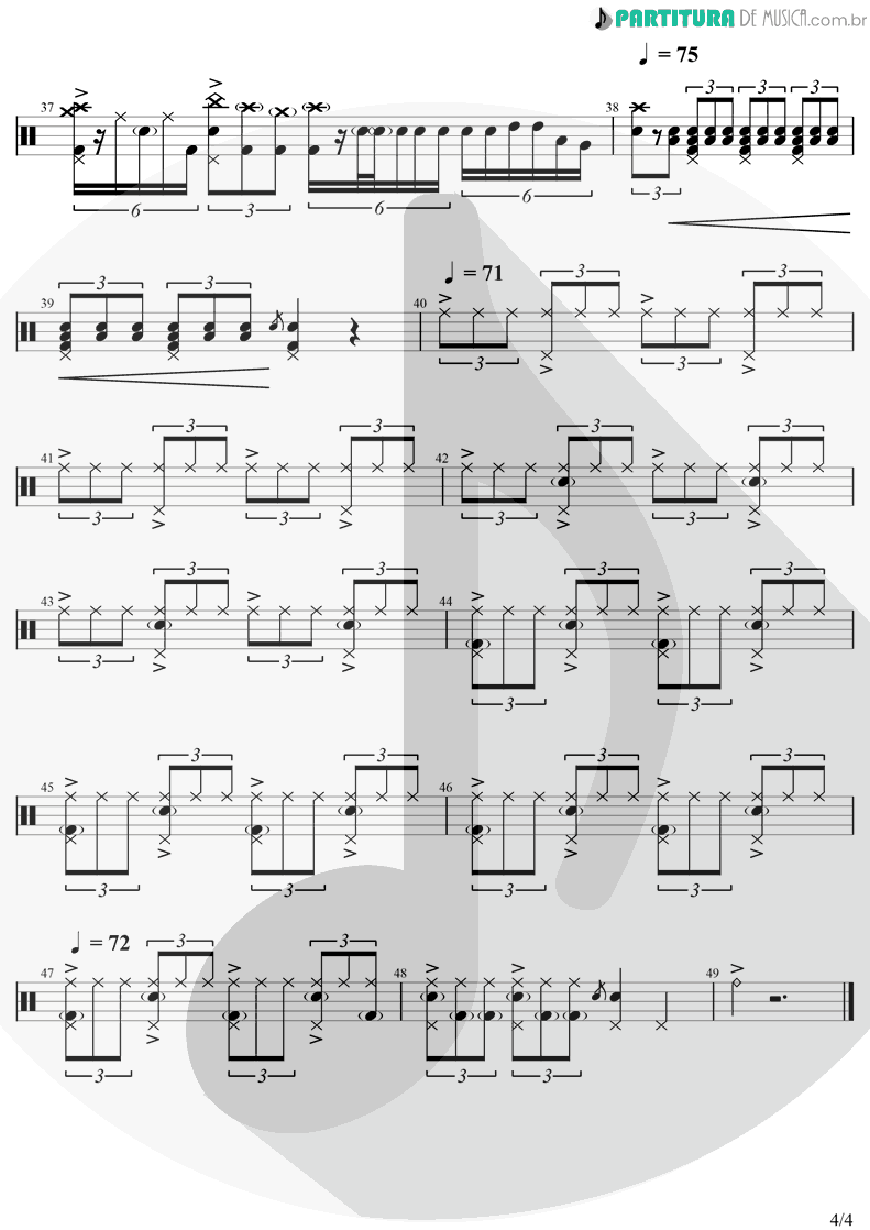 Partitura de musica de Bateria - Feeling Good | Muse | Origin Of Symmetry 2001 - pag 4