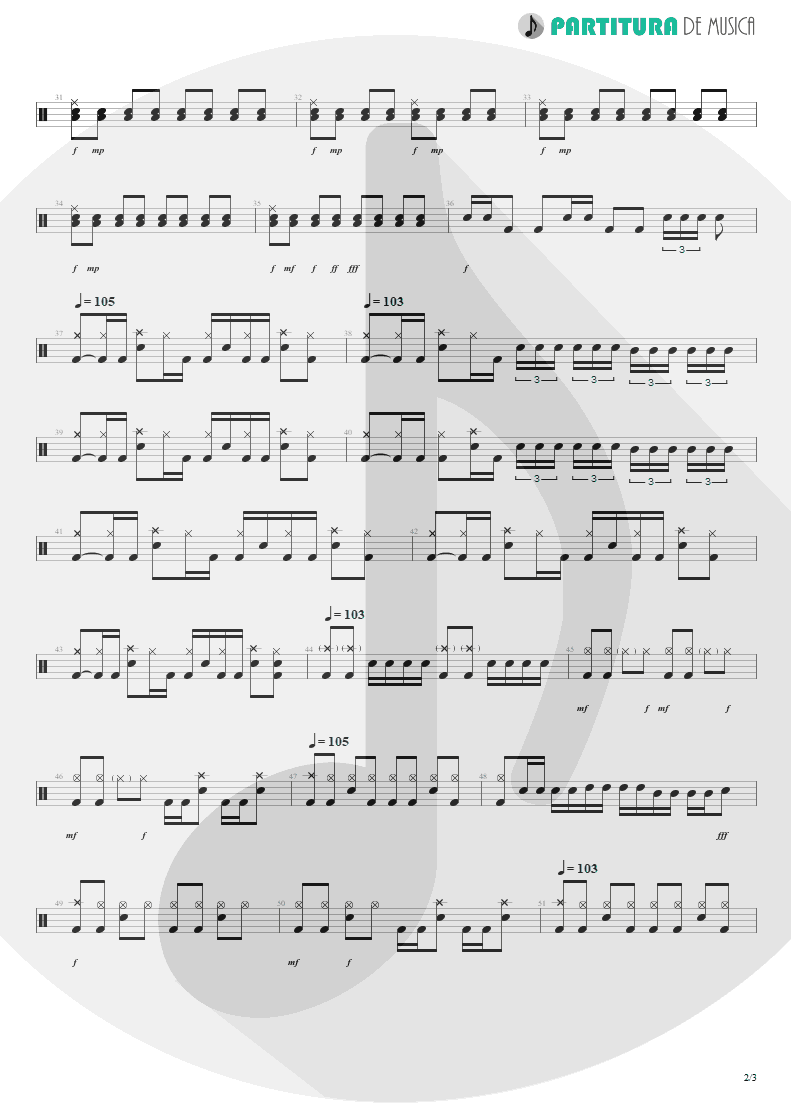 Partitura de musica de Bateria - Demolition Lovers | My Chemical Romance | I Brought You My Bullets, You Brought Me Your Love 2002 - pag 2