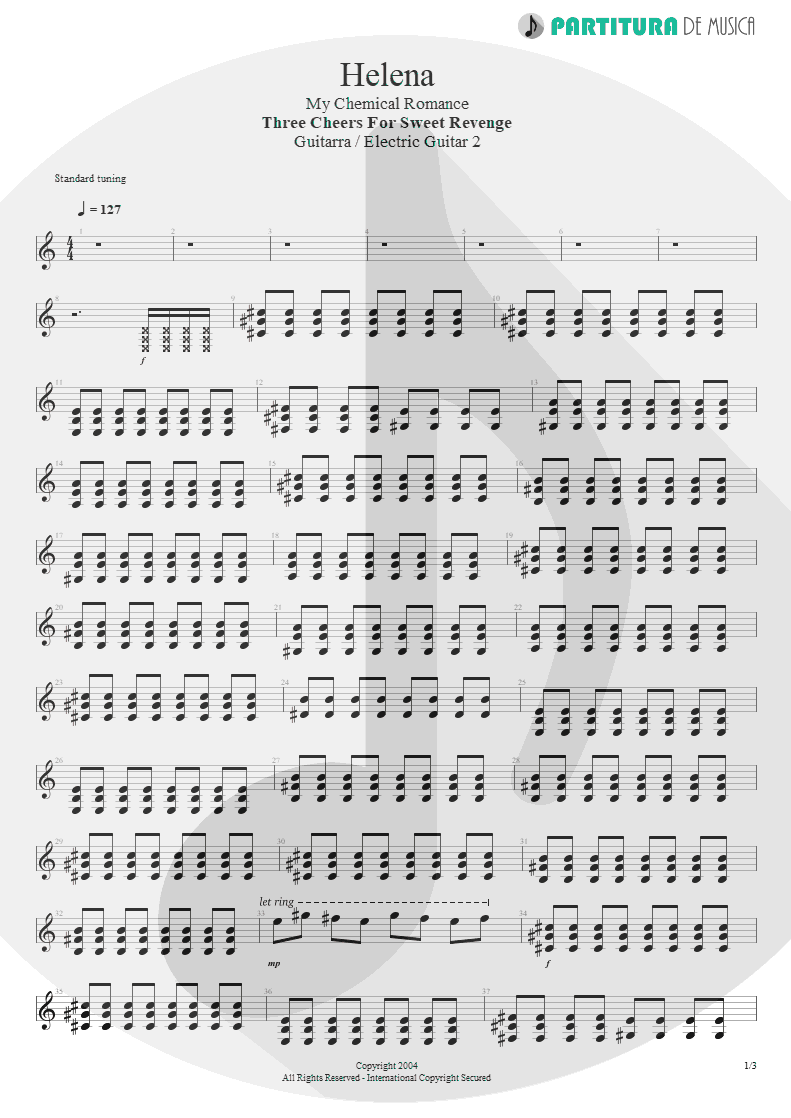 Partitura de musica de Guitarra Elétrica - Helena | My Chemical Romance | Three Cheers For Sweet Revenge 2004 - pag 1