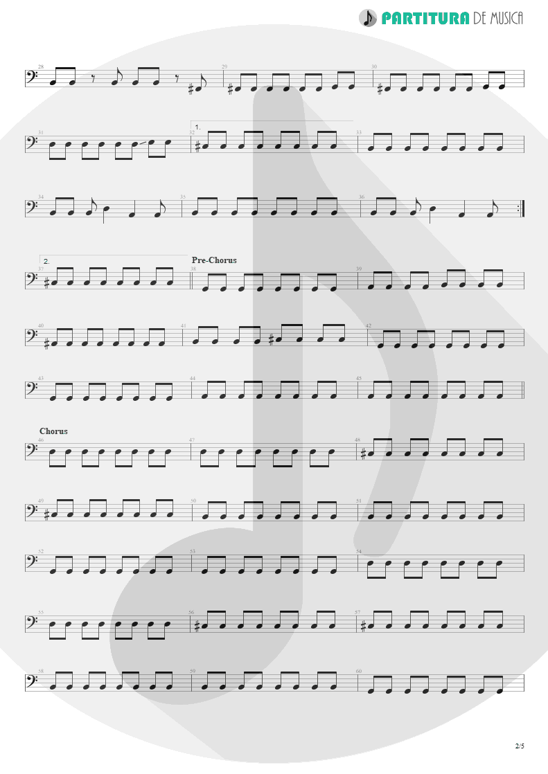 Partitura de musica de Baixo Elétrico - Thank You For The Venom | My Chemical Romance | Three Cheers For Sweet Revenge 2004 - pag 2