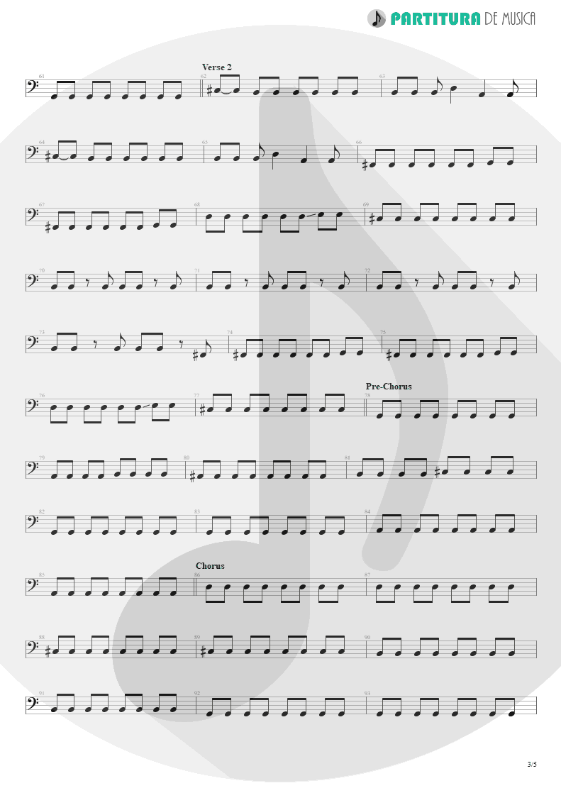 Partitura de musica de Baixo Elétrico - Thank You For The Venom | My Chemical Romance | Three Cheers For Sweet Revenge 2004 - pag 3