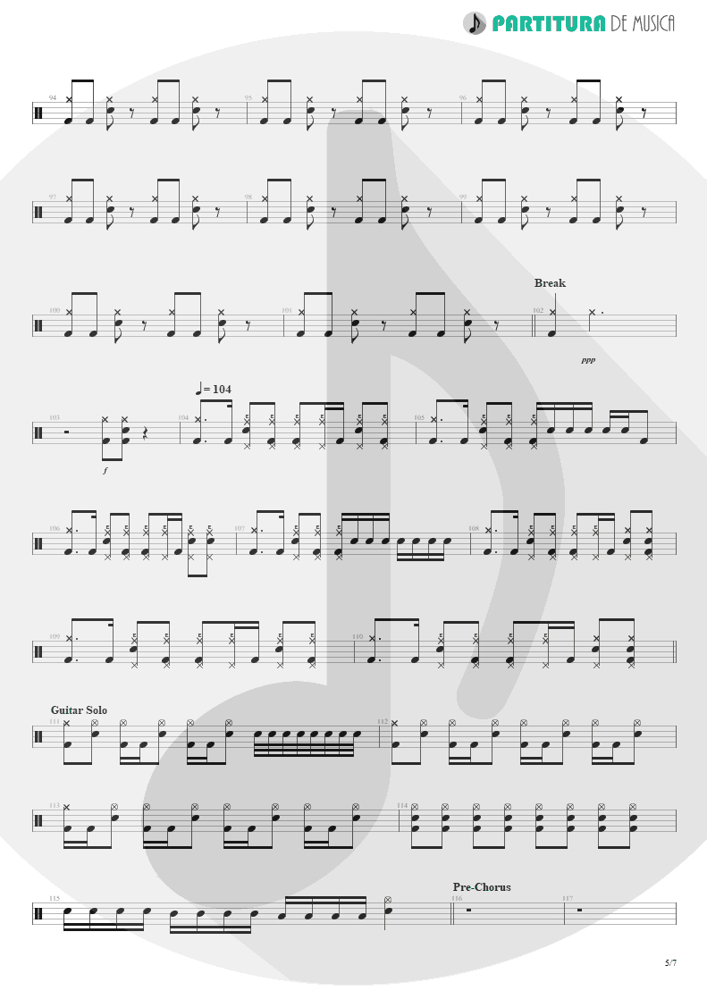 Partitura de musica de Bateria - Thank You For The Venom | My Chemical Romance | Three Cheers For Sweet Revenge 2004 - pag 5