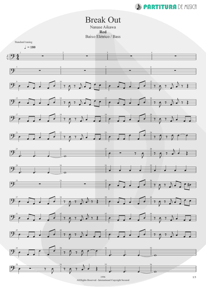 Partitura de musica de Baixo Elétrico - Break Out | Nanase Aikawa | Red 1996 - pag 1