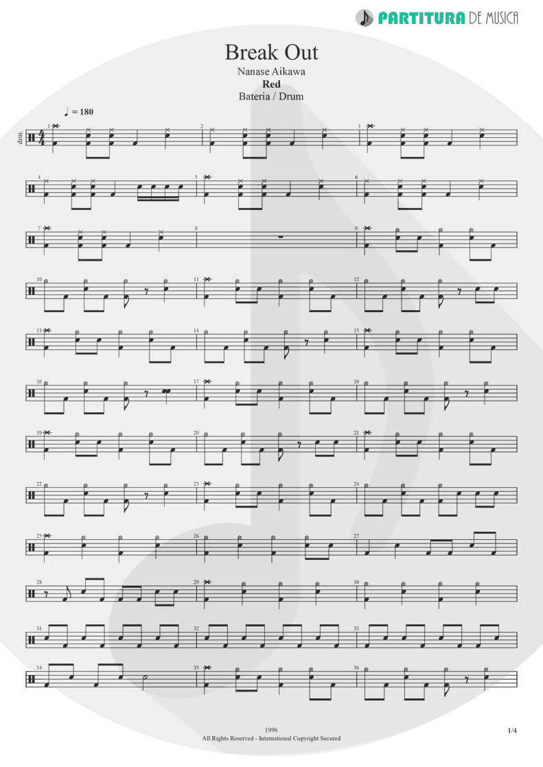 Partitura de musica de Bateria - Break Out | Nanase Aikawa | Red 1996 - pag 1