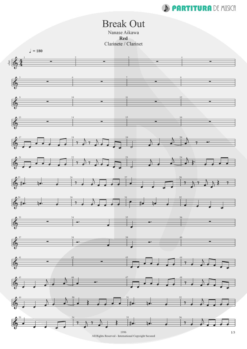 Partitura de musica de Clarinete - Break Out | Nanase Aikawa | Red 1996 - pag 1