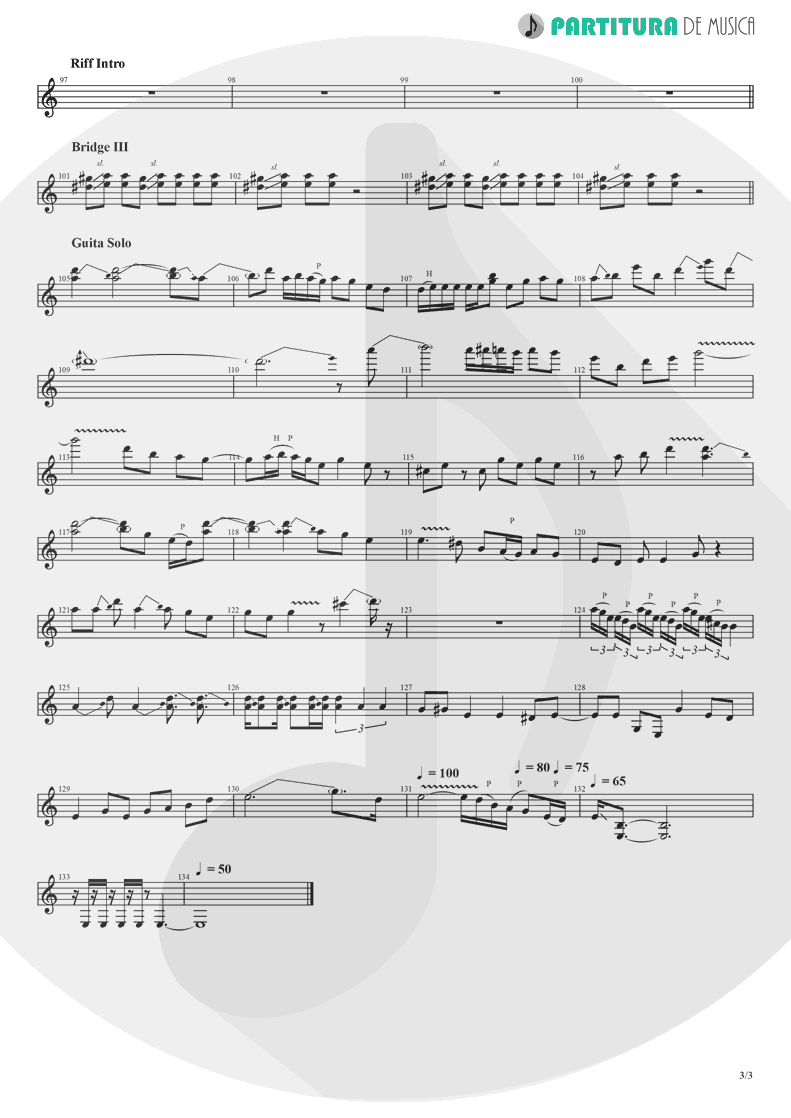 Partitura de musica de Guitarra Elétrica - Like A Hard Rain | Nanase Aikawa | Red 1996 - pag 3