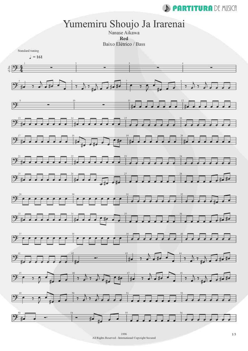 Partitura de musica de Baixo Elétrico - Yumemiru Shoujo Ja Irarenai | Nanase Aikawa | Red 1996 - pag 1