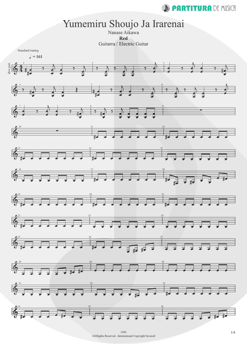 Partitura de musica de Guitarra Elétrica - Yumemiru Shoujo Ja Irarenai | Nanase Aikawa | Red 1996 - pag 1