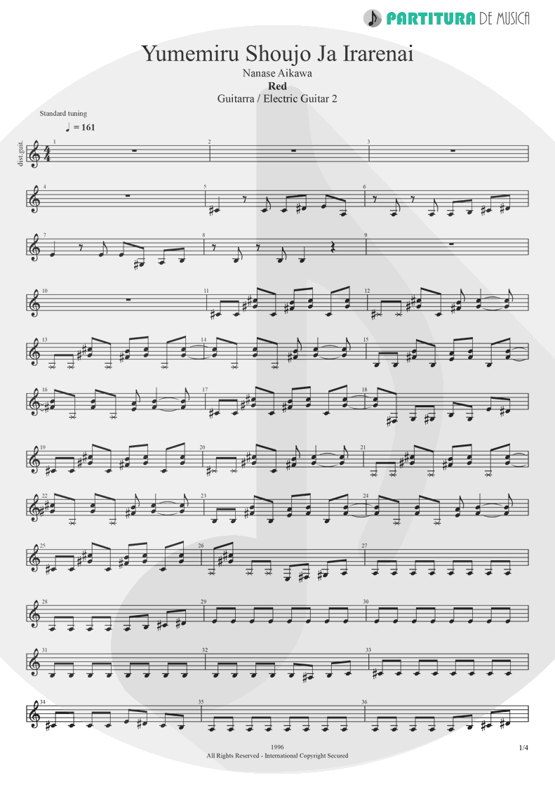 Partitura de musica de Guitarra Elétrica - Yumemiru Shoujo Ja Irarenai | Nanase Aikawa | Red 1996 - pag 1