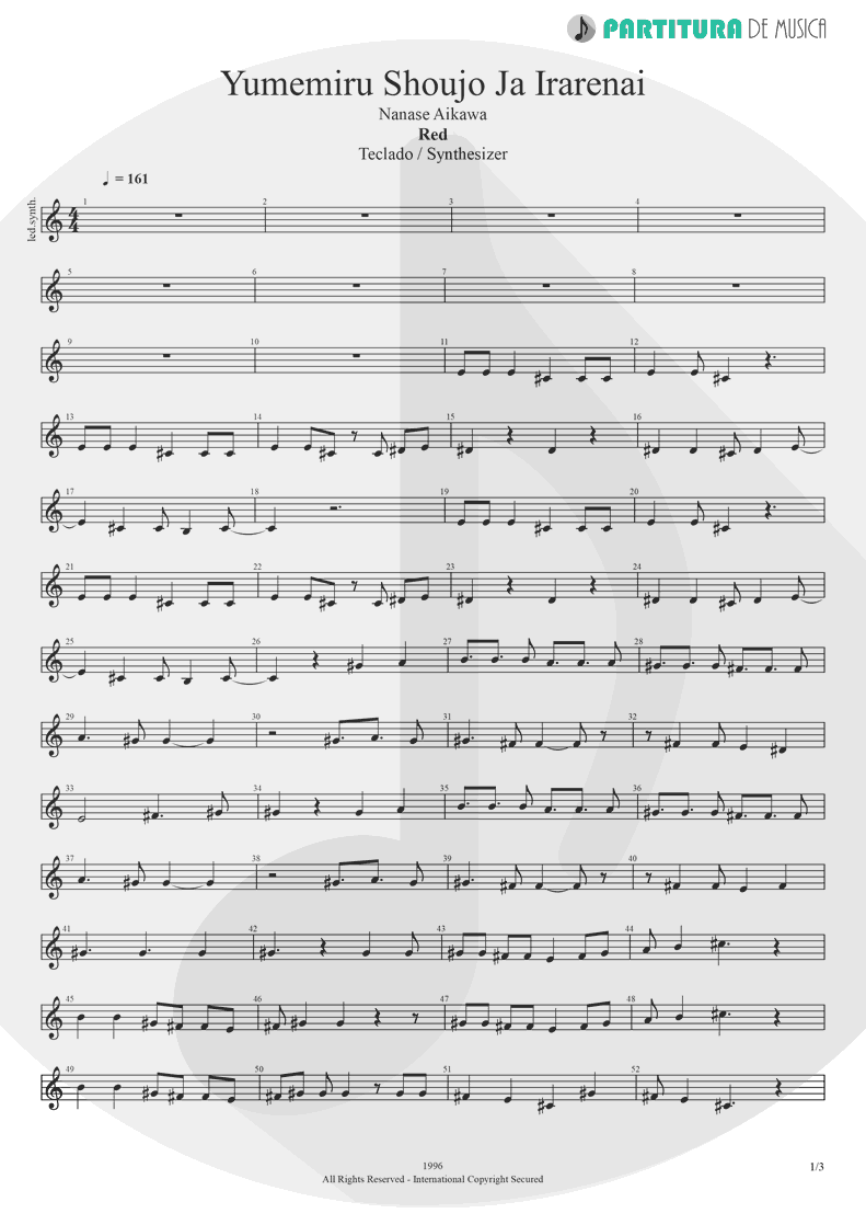 Partitura de musica de Teclado - Yumemiru Shoujo Ja Irarenai | Nanase Aikawa | Red 1996 - pag 1