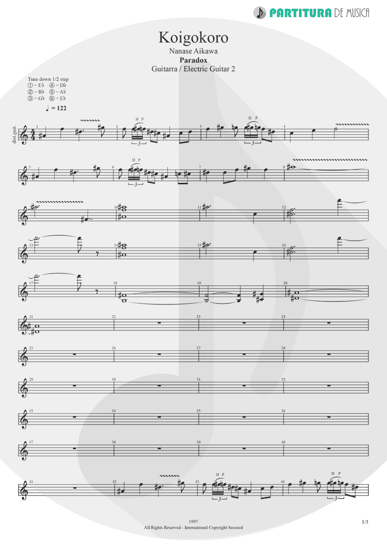 Partitura de musica de Guitarra Elétrica - Koigokoro | Nanase Aikawa | Paradox 1997 - pag 1