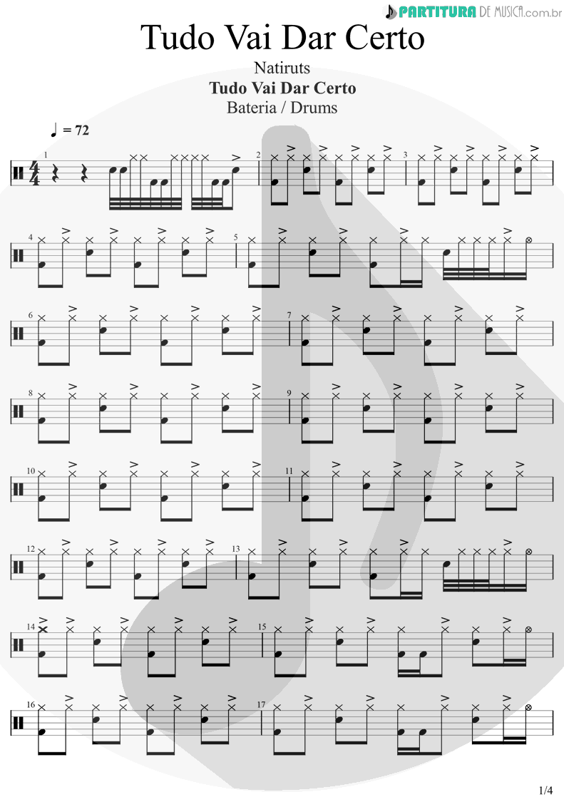 Partitura de musica de Bateria - Tudo Vai Dar Certo | Natiruts | Tudo Vai Dar Certo 2020 - pag 1