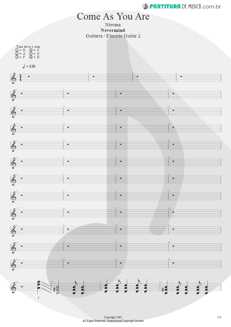 Partitura de musica de Guitarra Elétrica - Come As You Are | Nirvana | Nevermind 1991 - pag 1