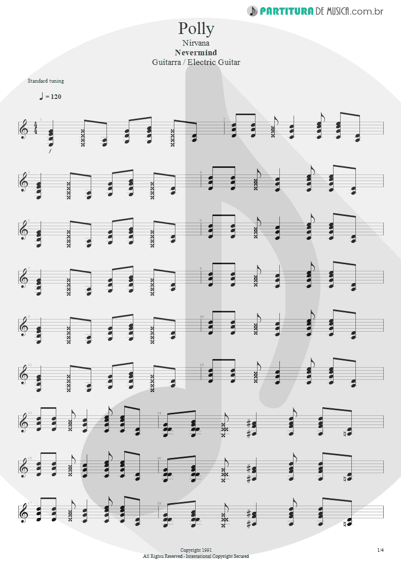 Partitura de musica de Guitarra Elétrica - Polly | Nirvana | Nevermind 1991 - pag 1