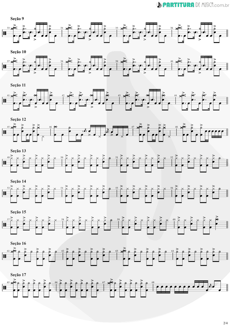 Partitura de musica de Bateria - Smells Like Teen Spirit | Nirvana | Nevermind 1991 - pag 2