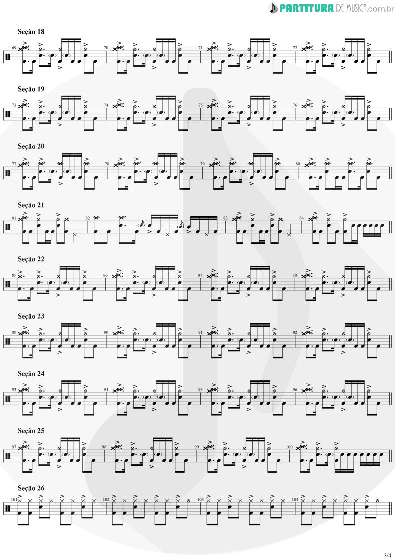 Partitura de musica de Bateria - Smells Like Teen Spirit | Nirvana | Nevermind 1991 - pag 3