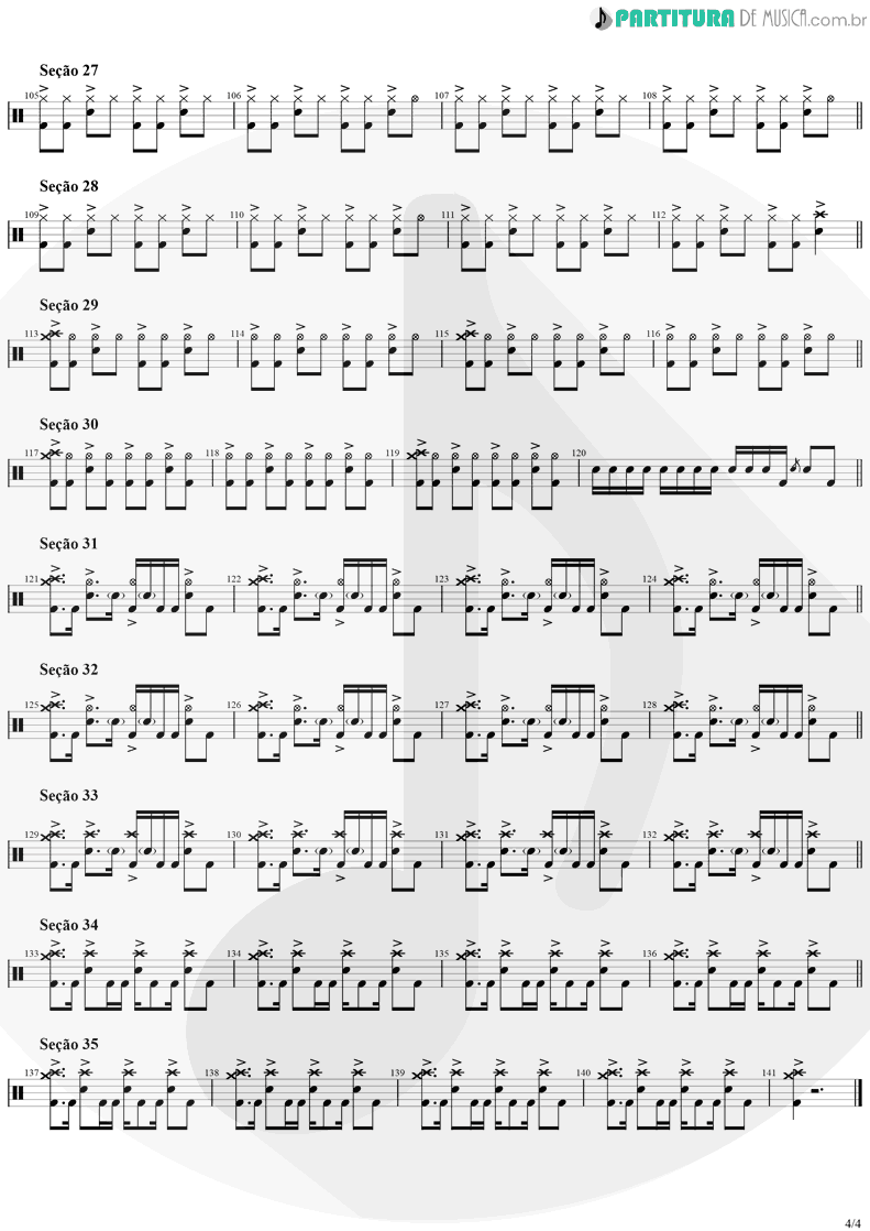 Partitura de musica de Bateria - Smells Like Teen Spirit | Nirvana | Nevermind 1991 - pag 4