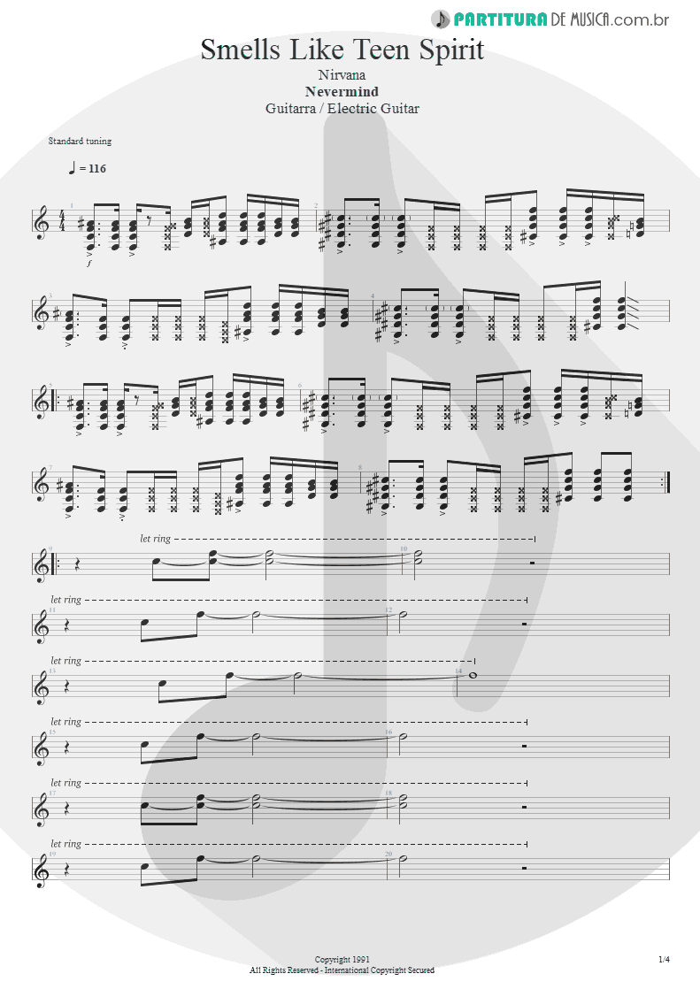 Partitura de musica de Guitarra Elétrica - Smells Like Teen Spirit | Nirvana | Nevermind 1991 - pag 1