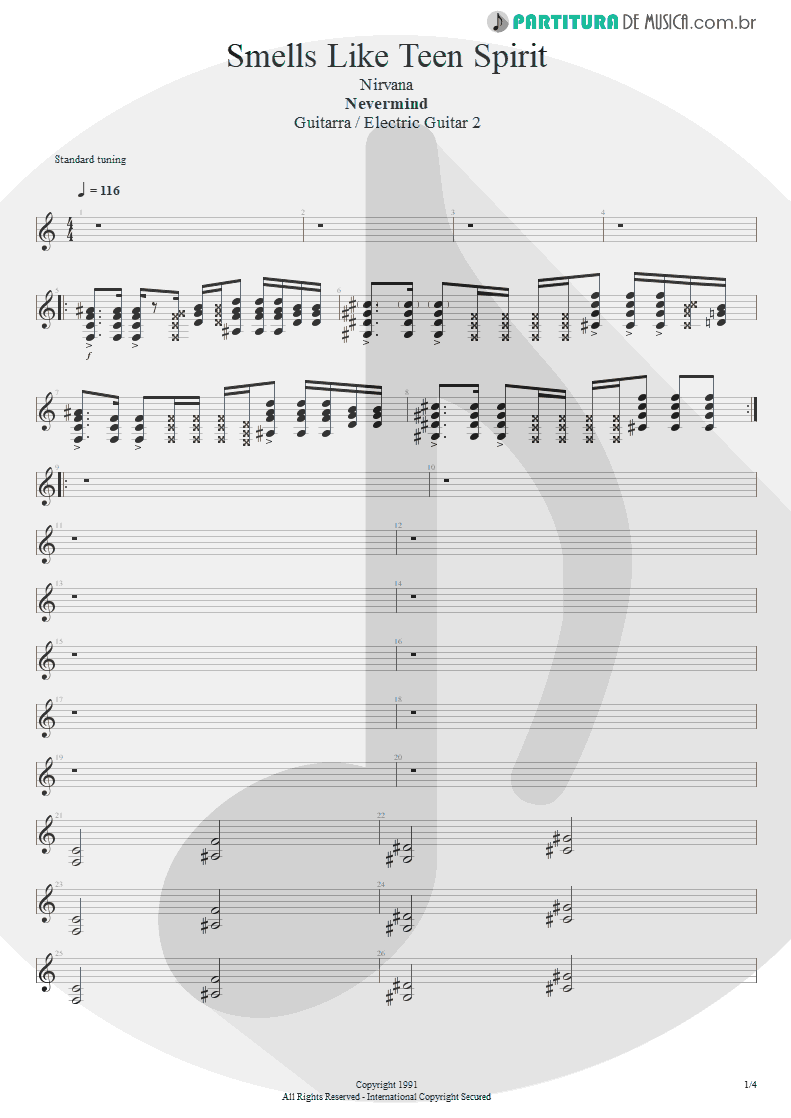 Partitura de musica de Guitarra Elétrica - Smells Like Teen Spirit | Nirvana | Nevermind 1991 - pag 1
