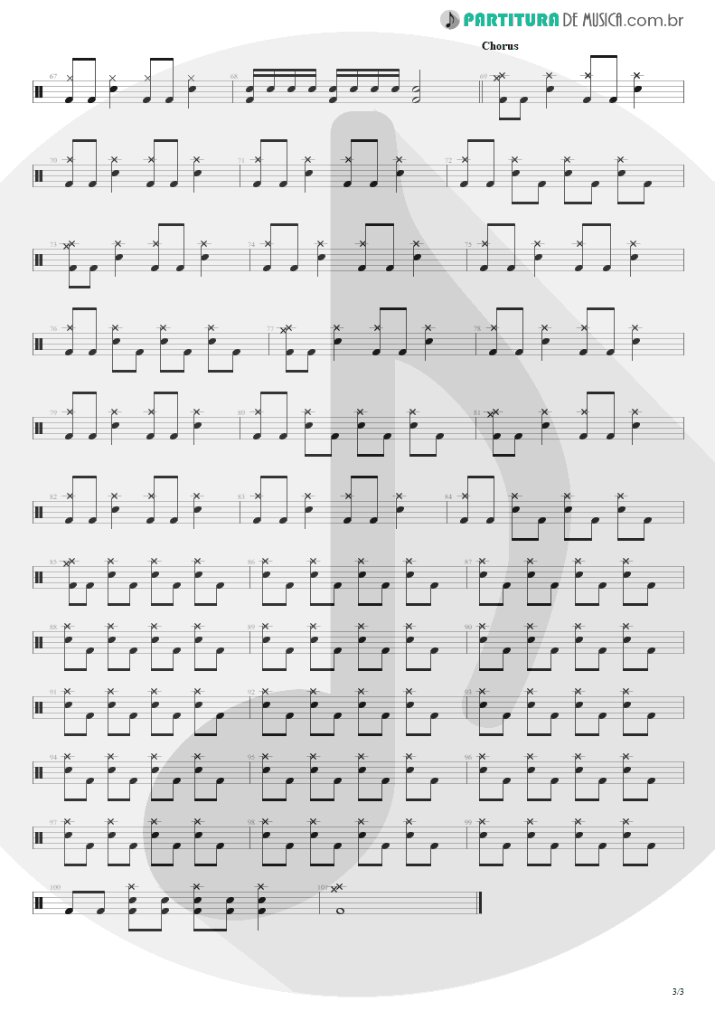 Partitura de musica de Bateria - Territorial Pissings | Nirvana | Nevermind 1991 - pag 3