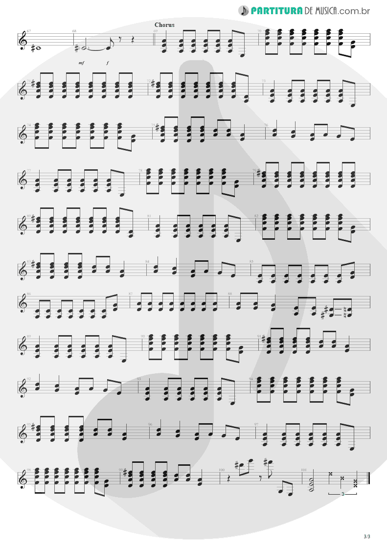 Partitura de musica de Guitarra Elétrica - Territorial Pissings | Nirvana | Nevermind 1991 - pag 3