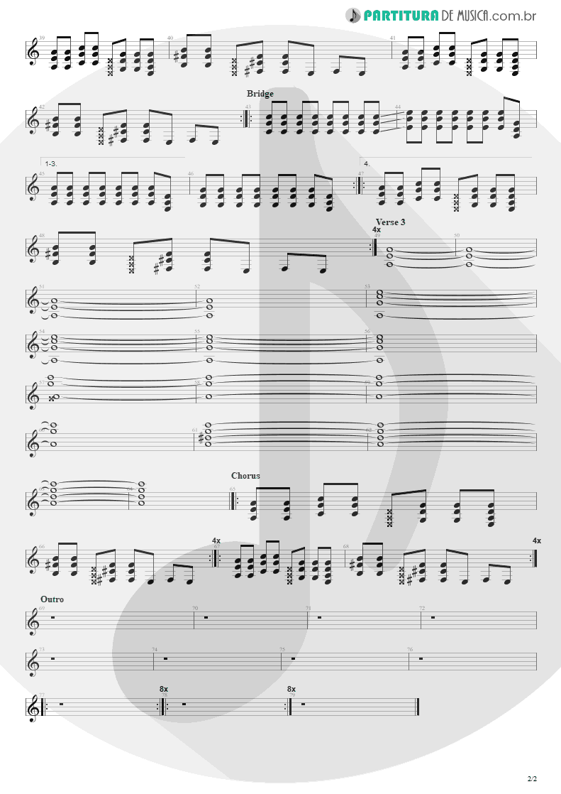 Partitura de musica de Guitarra Elétrica - Radio Friendly Unit Shifter | Nirvana | In Utero 1993 - pag 2