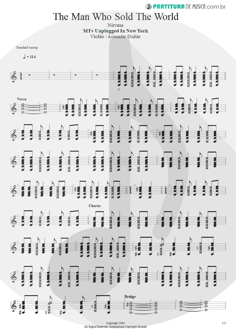 Partitura de musica de Violão - The Man Who Sold The World | Nirvana | MTv Unplugged in New York 1994 - pag 1