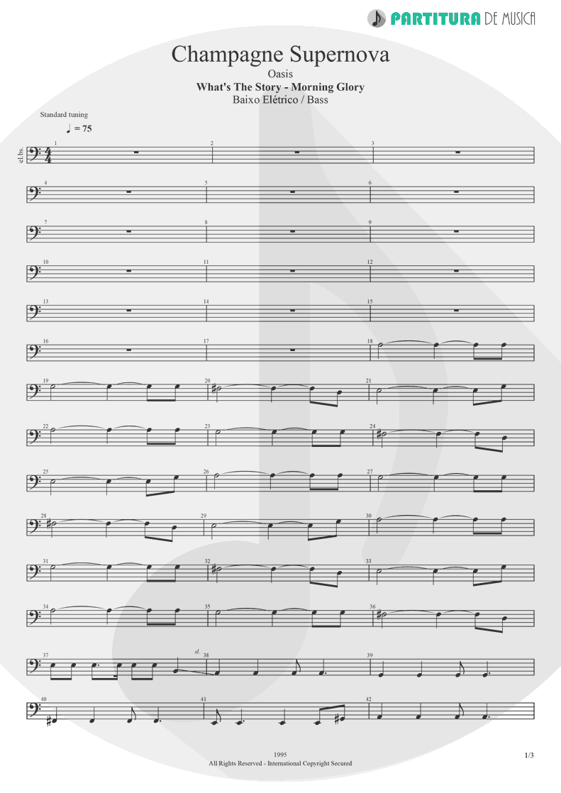 Partitura de musica de Baixo Elétrico - Champagne Supernova | Oasis | (What's the Story) Morning Glory? 1995 - pag 1