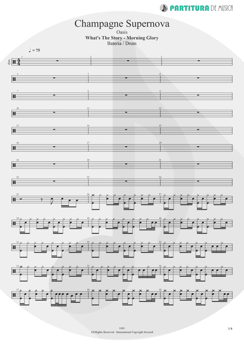 Partitura de musica de Bateria - Champagne Supernova | Oasis | (What's the Story) Morning Glory? 1995 - pag 1