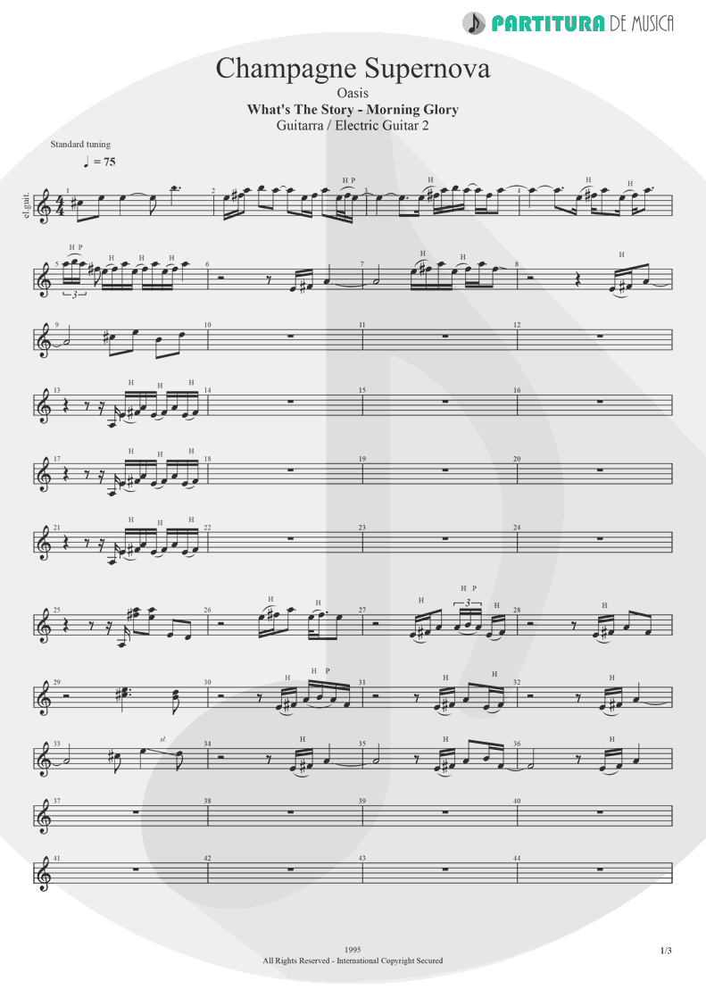 Partitura de musica de Guitarra Elétrica - Champagne Supernova | Oasis | (What's the Story) Morning Glory? 1995 - pag 1