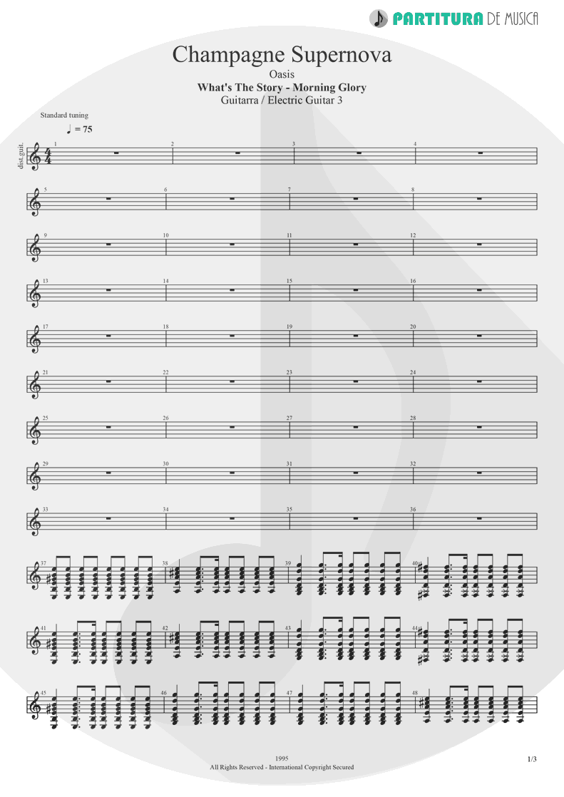 Partitura de musica de Guitarra Elétrica - Champagne Supernova | Oasis | (What's the Story) Morning Glory? 1995 - pag 1