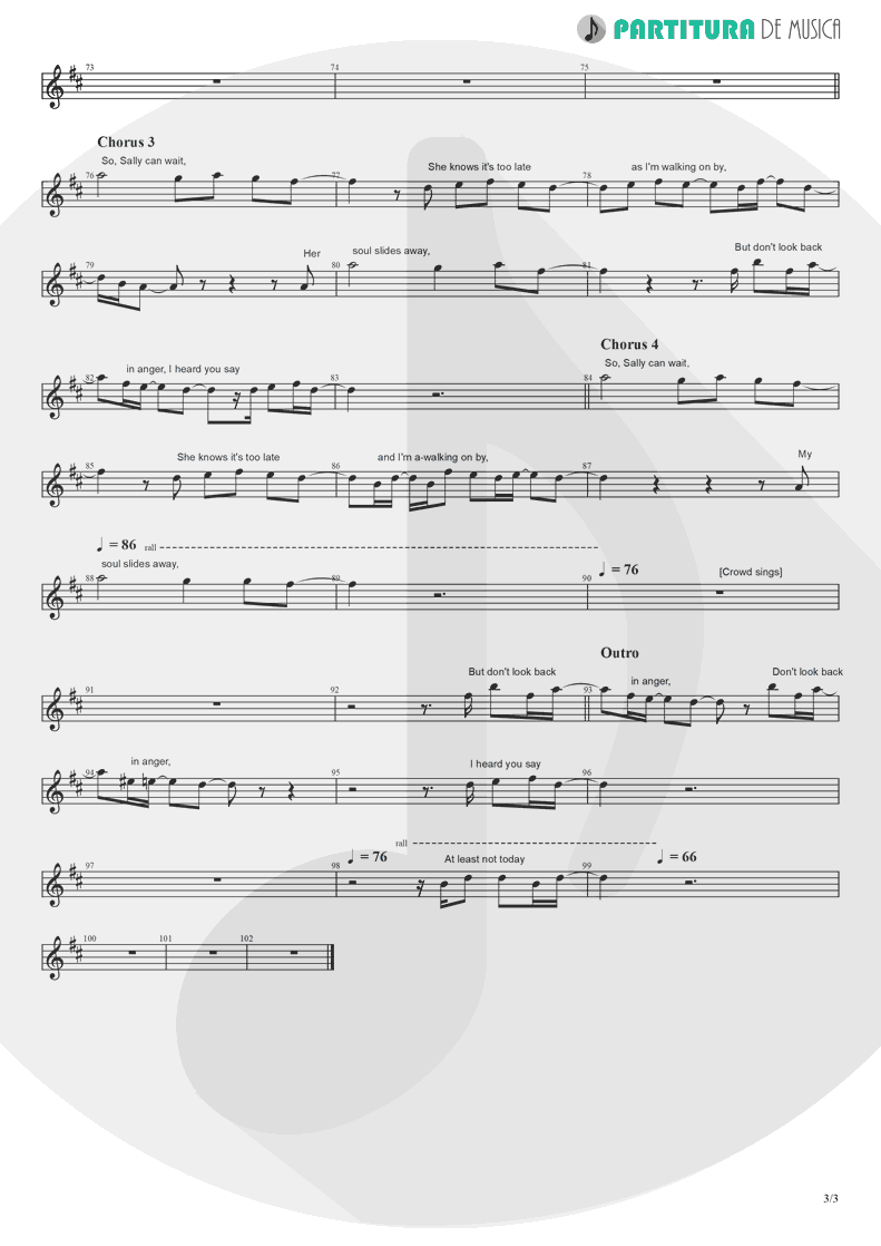 Partitura de musica de Canto - Don't Look Back In Anger | Oasis | (What's the Story) Morning Glory? 1995 - pag 3