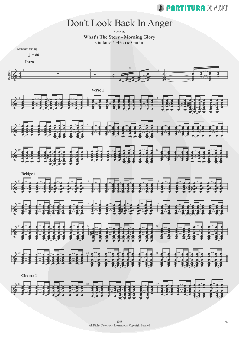 Partitura de musica de Guitarra Elétrica - Don't Look Back In Anger | Oasis | (What's the Story) Morning Glory? 1995 - pag 1