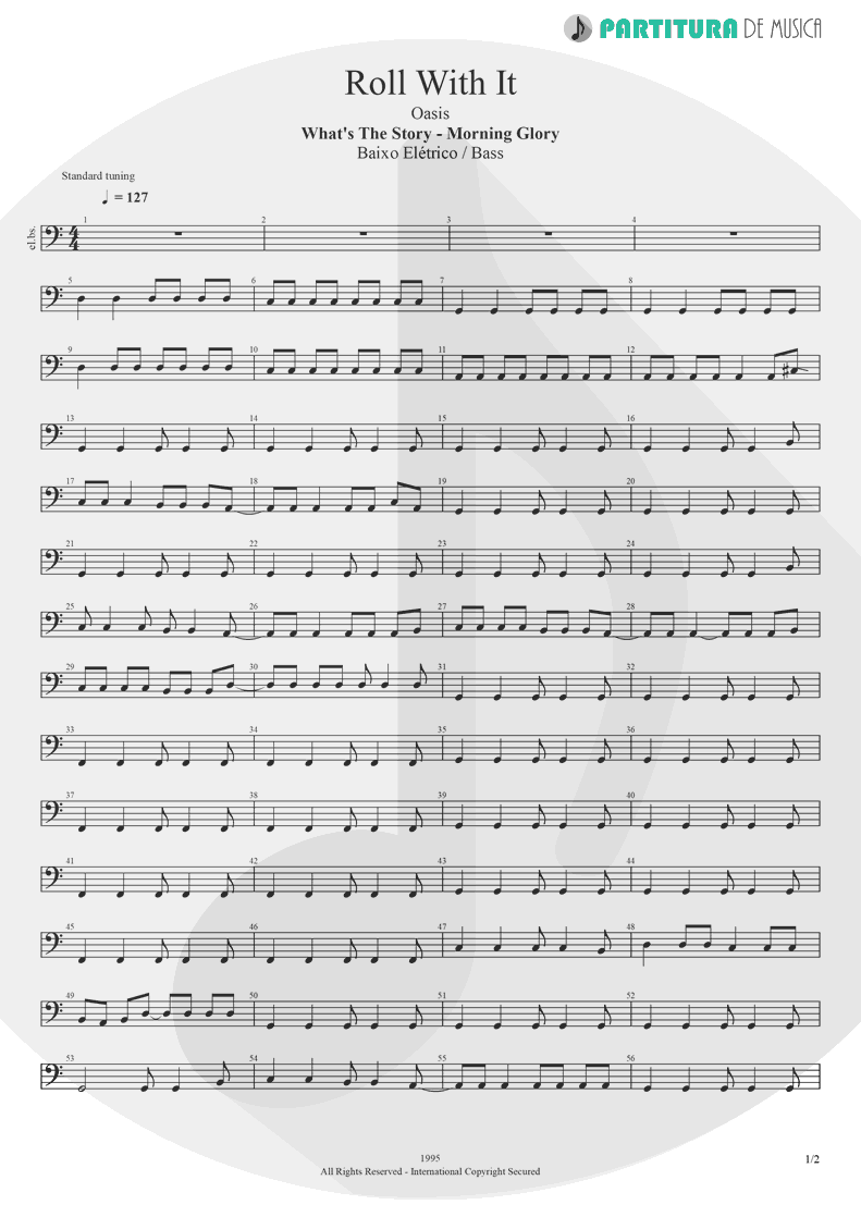Partitura de musica de Baixo Elétrico - Roll With It | Oasis | (What's the Story) Morning Glory? 1995 - pag 1