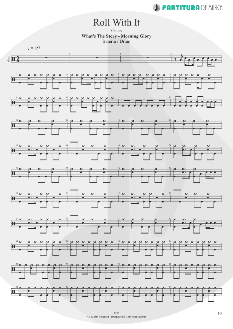 Partitura de musica de Bateria - Roll With It | Oasis | (What's the Story) Morning Glory? 1995 - pag 1