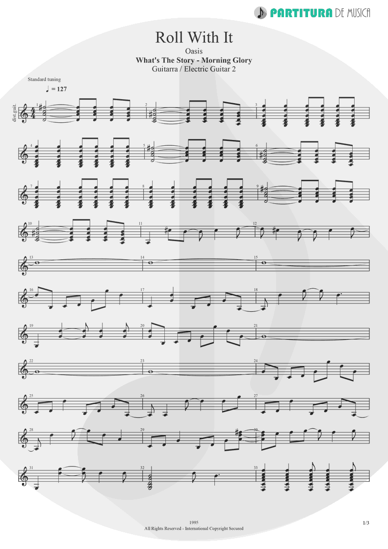 Partitura de musica de Guitarra Elétrica - Roll With It | Oasis | (What's the Story) Morning Glory? 1995 - pag 1