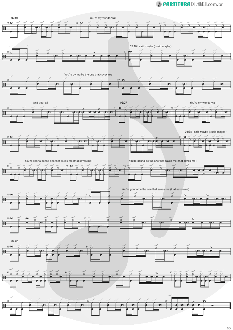 Partitura de musica de Bateria - Wonderwall | Oasis | (What's the Story) Morning Glory? 1995 - pag 3