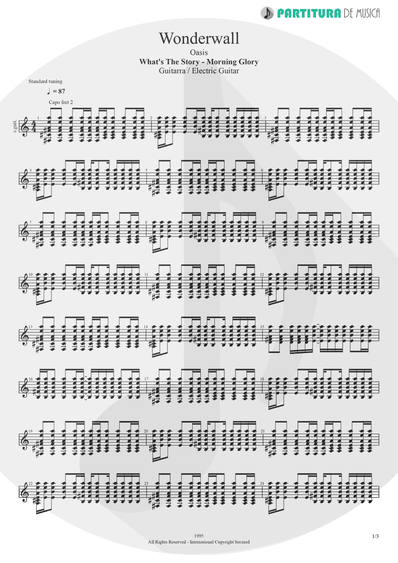 Partitura de musica de Guitarra Elétrica - Wonderwall | Oasis | (What's the Story) Morning Glory? 1995 - pag 1