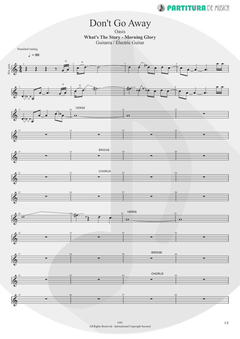 Partitura de musica de Guitarra Elétrica - Don't Go Away | Oasis | Be Here Now 1997 - pag 1