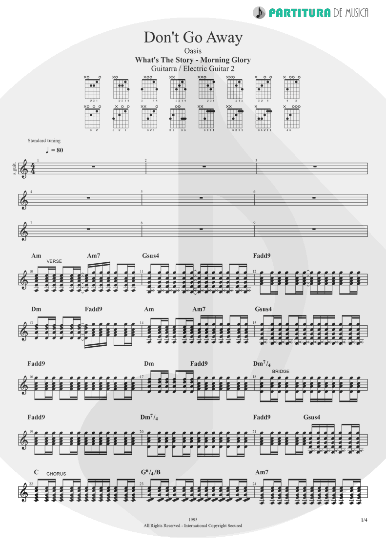 Partitura de musica de Guitarra Elétrica - Don't Go Away | Oasis | Be Here Now 1997 - pag 1