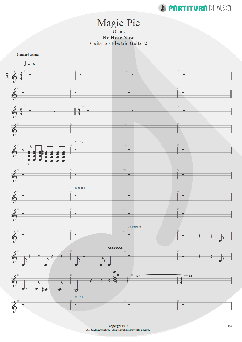 Partitura de musica de Guitarra Elétrica - Magic Pie | Oasis | Be Here Now 1997 - pag 1