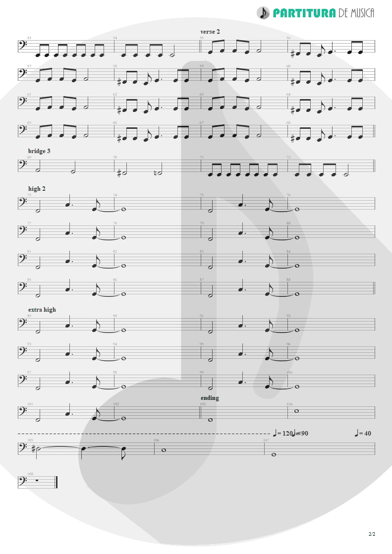 Partitura de musica de Baixo Elétrico - Acquiesce | Oasis | The Masterplan 1998 - pag 2