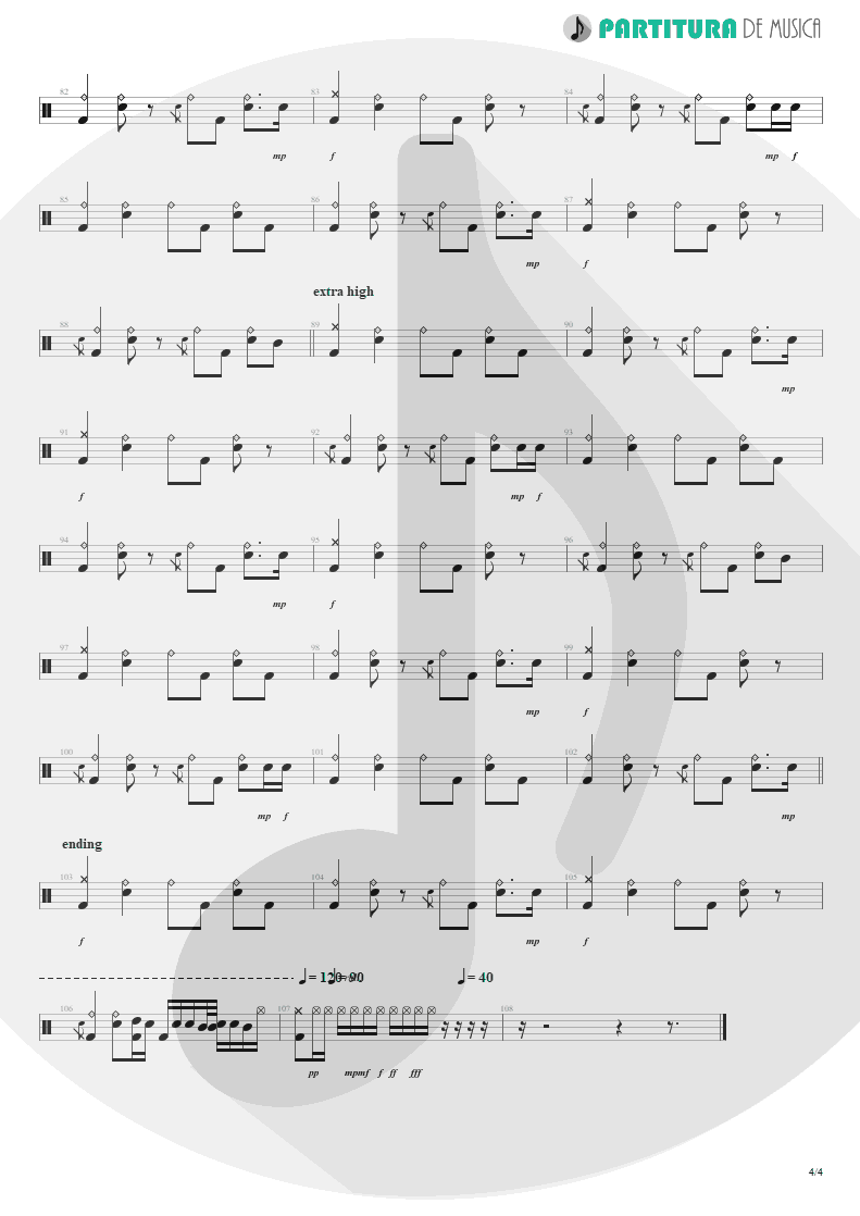 Partitura de musica de Bateria - Acquiesce | Oasis | The Masterplan 1998 - pag 4