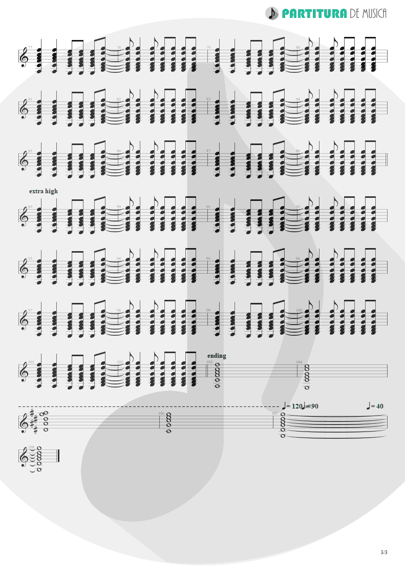 Partitura de musica de Guitarra Elétrica - Acquiesce | Oasis | The Masterplan 1998 - pag 3