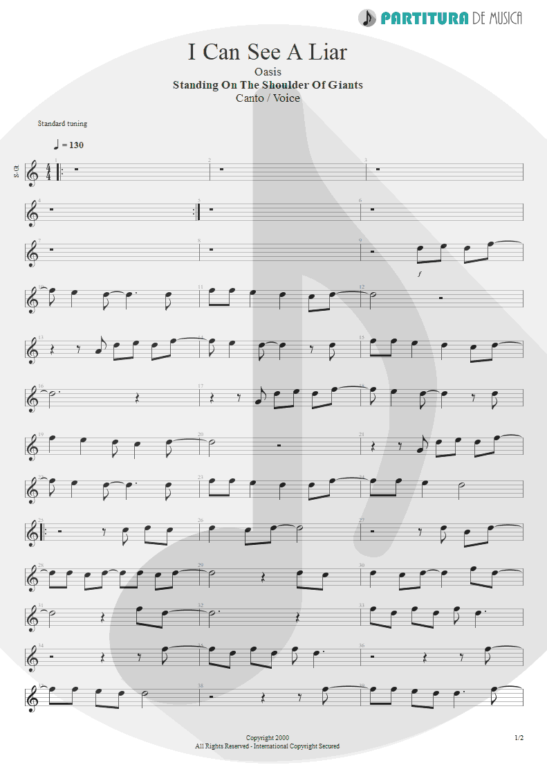 Partitura de musica de Canto - I Can See A Liar | Oasis | Standing on the Shoulder of Giants 2000 - pag 1