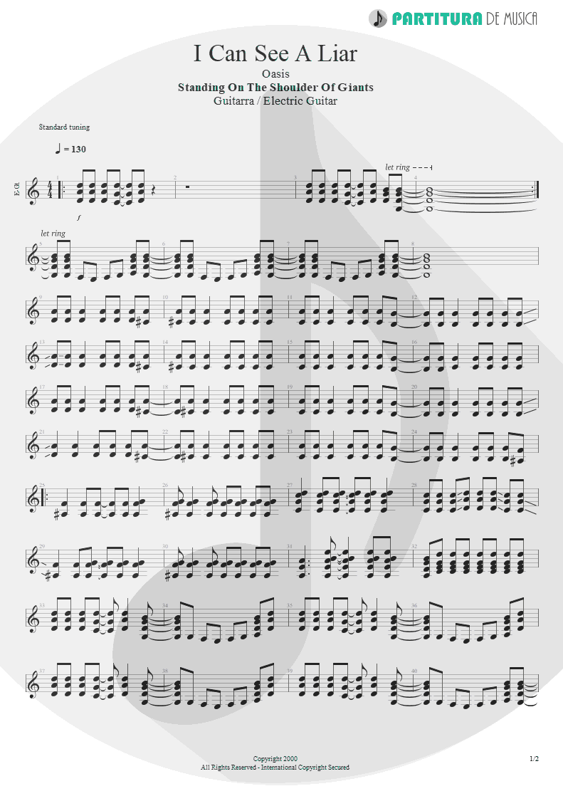 Partitura de musica de Guitarra Elétrica - I Can See A Liar | Oasis | Standing on the Shoulder of Giants 2000 - pag 1